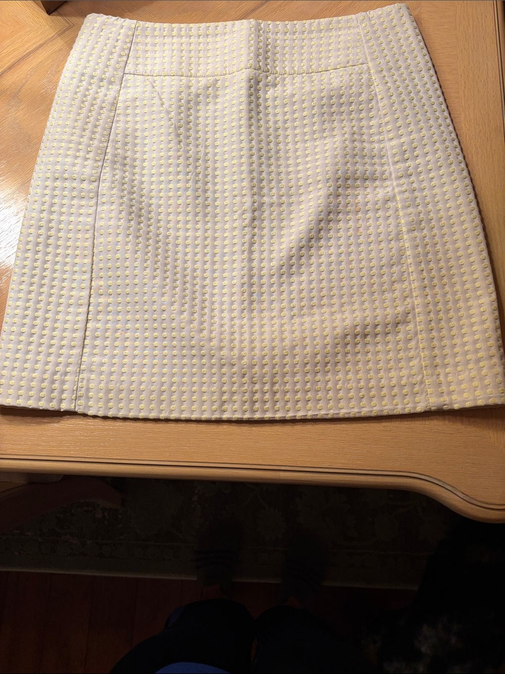 LOFT White Textured Midi Skirt with Pale Yellow Dots